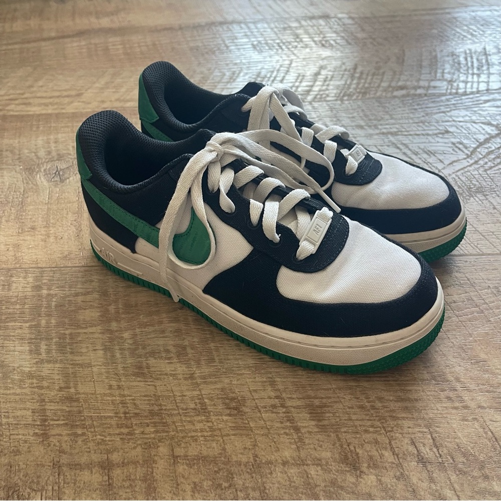 Nike Air Force Black, White, and Green Sneakers